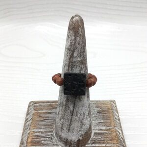 HANDCRAFTED Gold Sand Stone w/Lava cube Stretch Bead Ring